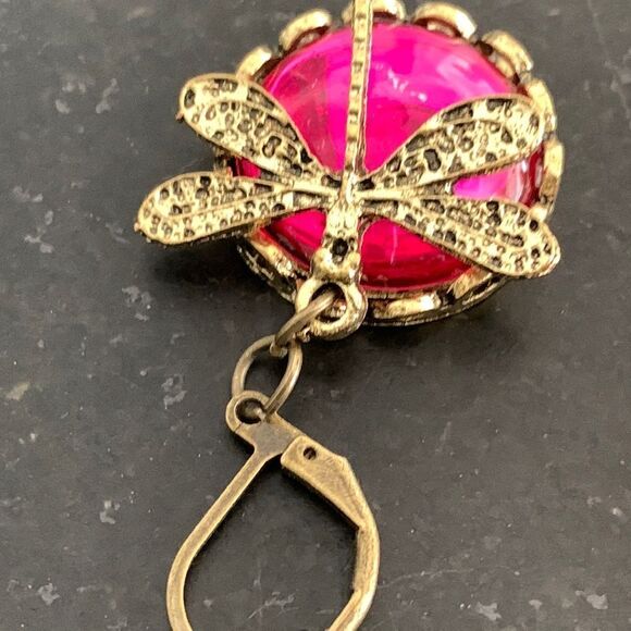 Iced Out Pink Dragonfly Insect Animal Vintage Style Crystal Men’s Earrings Gift - Picture 5 of 10